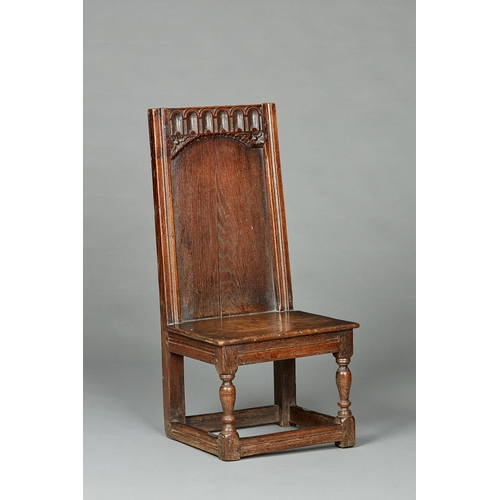 39 - A RARE AND UNUSUAL ELIZABETHAN OAK LOW SEATED BACKSTOOL CHILDS CHAIR, ENGLISH, CIRCA 1580-1600. With... 