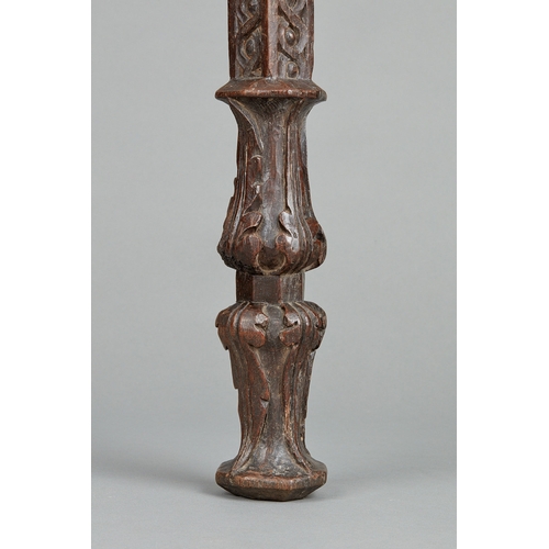 41 - TWO SECTIONS OF HENRY VIII OAK BEDPOSTS, CIRCA 1540. Two sections of Tudor bedposts carved with a ri... 