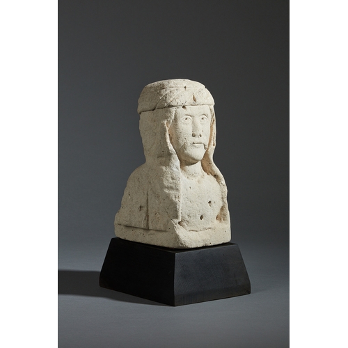 46 - A MEDIEVAL 13TH TO 14TH CENTURY LIMESTONE TURKS HEAD, FRENCH, CIRCA 1250-1350. A rare and unusual Li... 