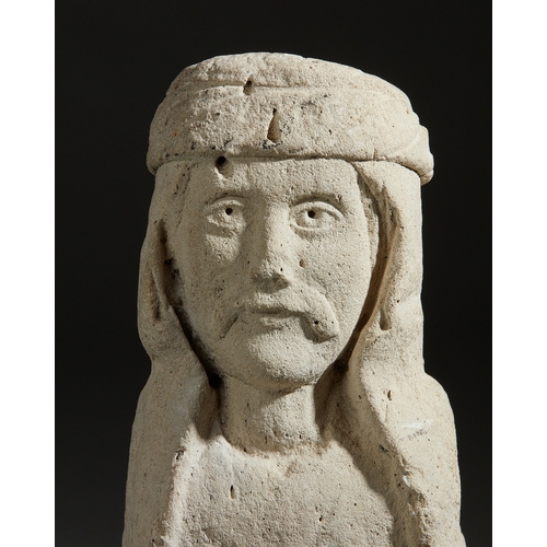 46 - A MEDIEVAL 13TH TO 14TH CENTURY LIMESTONE TURKS HEAD, FRENCH, CIRCA 1250-1350. A rare and unusual Li... 