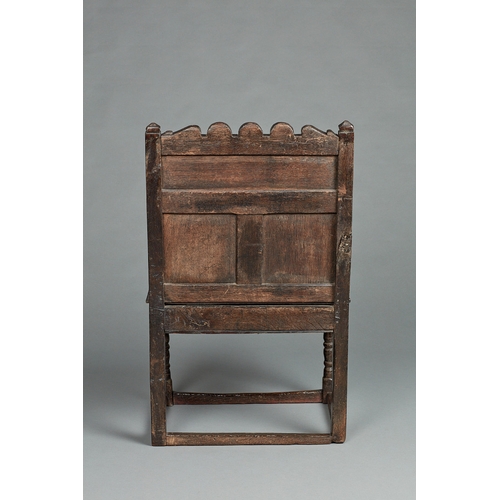 47 - A RARE AND UNUSUAL LANCASHIRE OAK BOX SEATED ARMCHAIR, FROM EAST BARSHAM MANOR, NORFOLK, CIRCA 1660-... 