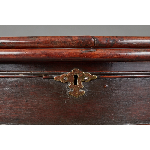 52 - A RARE GEORGE II/GEORGE III YEW DEMI-LUNE FOLDING BOX-TOP TABLE, ENGLISH, CIRCA 1730-1750. The figur... 