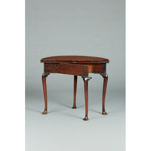 52 - A RARE GEORGE II/GEORGE III YEW DEMI-LUNE FOLDING BOX-TOP TABLE, ENGLISH, CIRCA 1730-1750. The figur... 