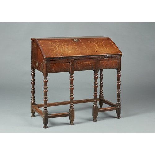 62 - A RARE WILLIAM & MARY/QUEEN ANNE INLAID WRITING DESK ON STAND, CIRCA 1685-1705. The moulded top inla... 