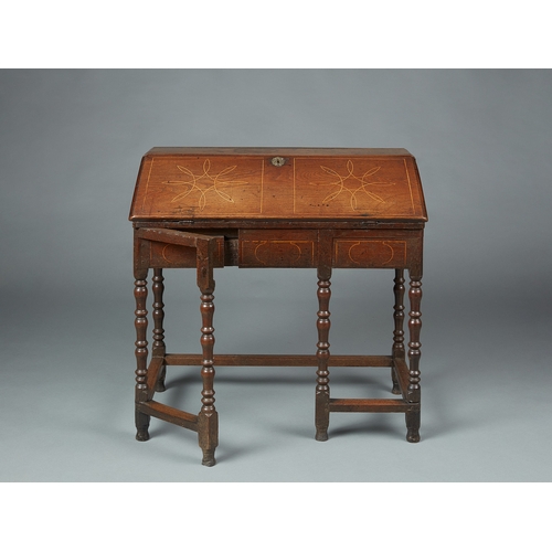 62 - A RARE WILLIAM & MARY/QUEEN ANNE INLAID WRITING DESK ON STAND, CIRCA 1685-1705. The moulded top inla... 