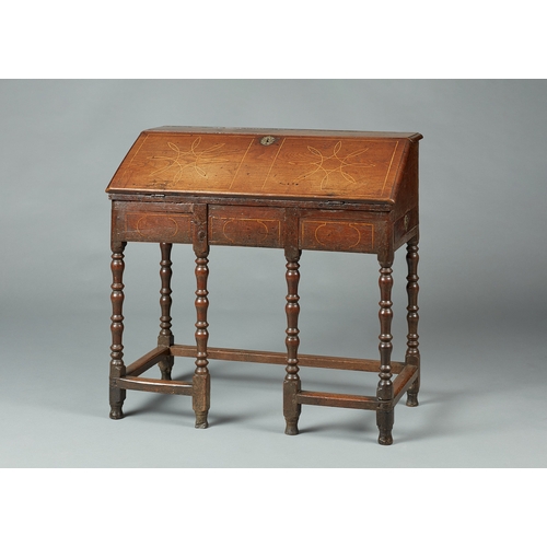 62 - A RARE WILLIAM & MARY/QUEEN ANNE INLAID WRITING DESK ON STAND, CIRCA 1685-1705. The moulded top inla... 