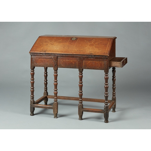 62 - A RARE WILLIAM & MARY/QUEEN ANNE INLAID WRITING DESK ON STAND, CIRCA 1685-1705. The moulded top inla... 