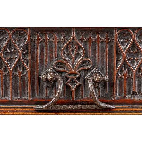 67 - AN EXCEPTIONAL GOTHIC WALNUT TRACERY CARVED DOCUMENTS BOX, SPANISH, CIRCA 1470-1500. Rare Gothic Wal... 