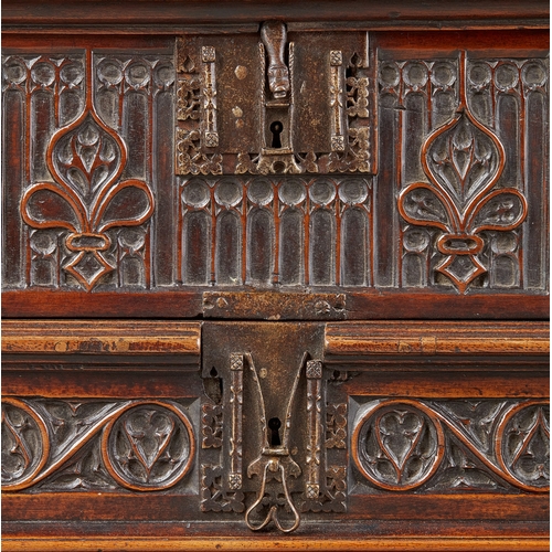 67 - AN EXCEPTIONAL GOTHIC WALNUT TRACERY CARVED DOCUMENTS BOX, SPANISH, CIRCA 1470-1500. Rare Gothic Wal... 