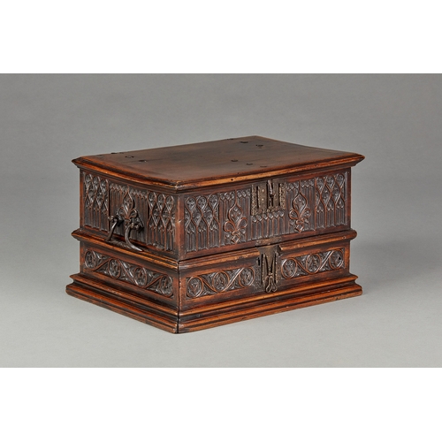 67 - AN EXCEPTIONAL GOTHIC WALNUT TRACERY CARVED DOCUMENTS BOX, SPANISH, CIRCA 1470-1500. Rare Gothic Wal... 