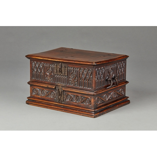 67 - AN EXCEPTIONAL GOTHIC WALNUT TRACERY CARVED DOCUMENTS BOX, SPANISH, CIRCA 1470-1500. Rare Gothic Wal... 