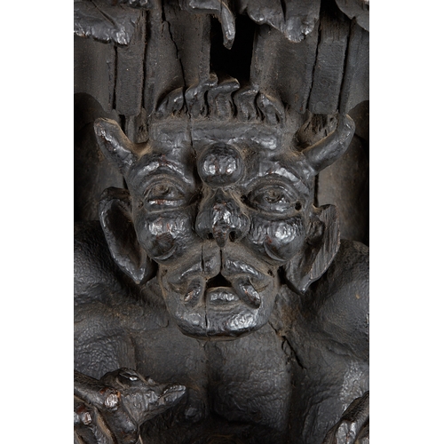 73 - A PAIR OF ELIZABETH I OAK CORBELS CARVED WITH GROTESQUE SATYRS, CIRCA 1580-1600. Originally Jetty su... 