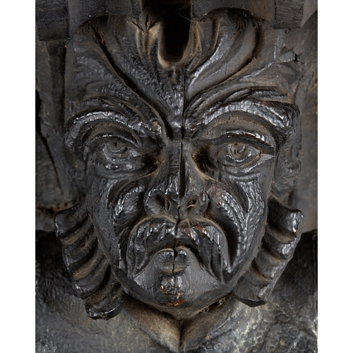 73 - A PAIR OF ELIZABETH I OAK CORBELS CARVED WITH GROTESQUE SATYRS, CIRCA 1580-1600. Originally Jetty su... 