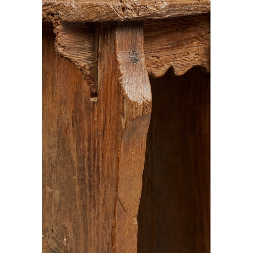 74 - A RARE, IMPORTANT AND PROVENANCED PLANTAGENET GOTHIC OAK BOARDED STOOL, ROUS LENCH COURT, CIRCA 1460... 