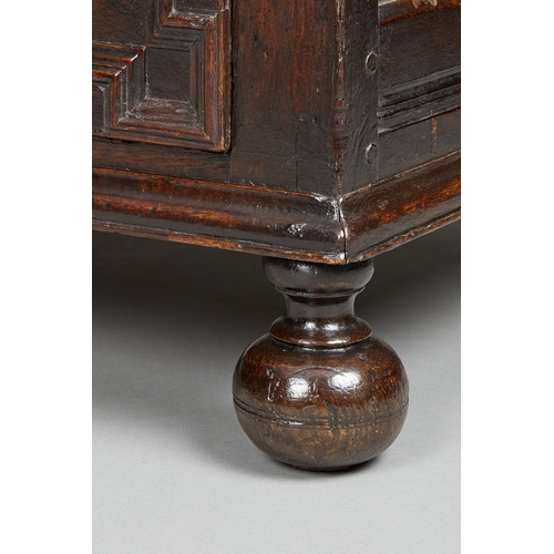 9 - A CHARLES II OAK GEOMETRIC MOULDED CHEST OF DRAWERS, CIRCA 1670-1680. The chest of drawers of smalle... 