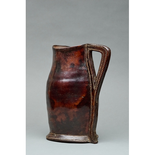 94 - A MID TO LATE 17TH CENTURY LEATHER BLACKJACK ALE JUG, ENGLISH, CIRCA 1660-1680. A finely shaped leat... 