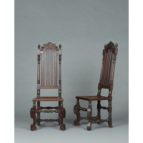 97 - A RARE AND PROVENANCED SET OF TWELVE CAROLEAN HIGH BACK CHAIRS, LITTLECOTE HOUSE, BERKSHIRE, CIRCA 1... 