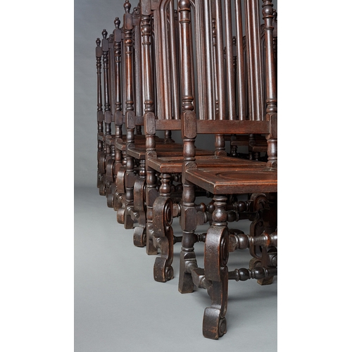 97 - A RARE AND PROVENANCED SET OF TWELVE CAROLEAN HIGH BACK CHAIRS, LITTLECOTE HOUSE, BERKSHIRE, CIRCA 1... 