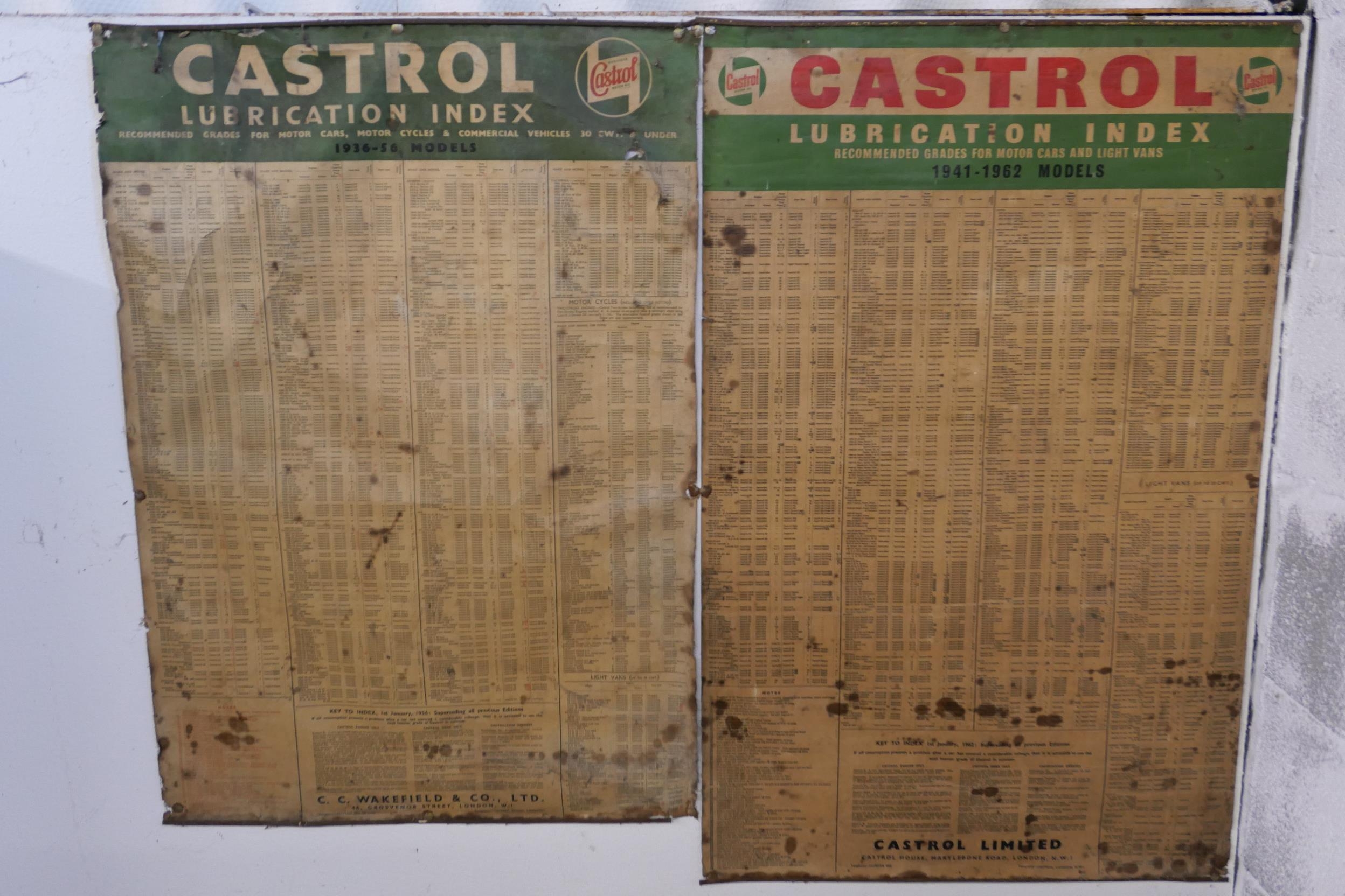 Two Castrol Lubrication Index Charts, For All Makes And Models, 1936-56 