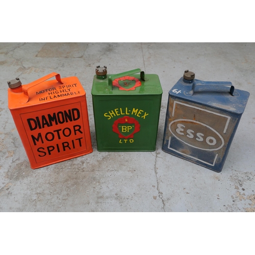 Three two gallon petrol cans: a Diamond Motor Spirit, a BP Shell-Mex ...