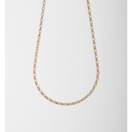 35 - A 9CT GOLD AND SILVER BONDED ROLO CHAIN A 45cm long Rolo chain crafted in 1/10 9ct yellow gold and S... 