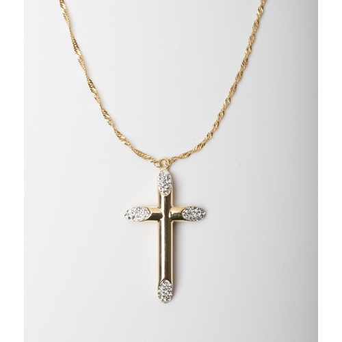 102 - A 14CT AND SILVER BONDED CRYSTAL CROSS NECKLACE A Crystal studded Cross necklace crafted in 1/10 14c... 