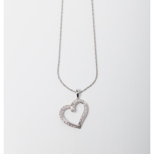 106 - A SILVER DIAMOND SET HEART PENDANT ON 45CM CHAIN Crafted in Sterling Silver pave set with 27 Round D... 