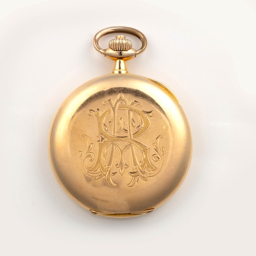 411 - AN 18CT GOLD HUNTER-CASED POCKET WATCH, LONGINES