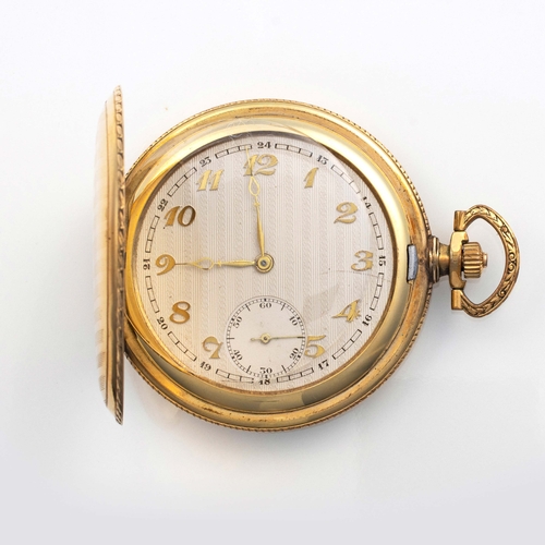 413 - A GOLD-PLATED HUNTER-CASED POCKET WATCH