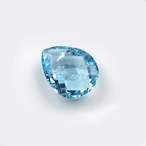 454 - AN UNMOUNTED PEAR-SHAPED CHECKERBOARD AQUAMARINE