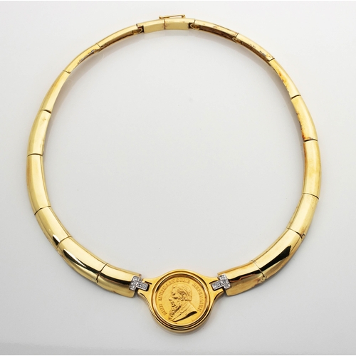 461 - A DIAMOND AND COIN-MOUNTED CHOKER NECKLACE