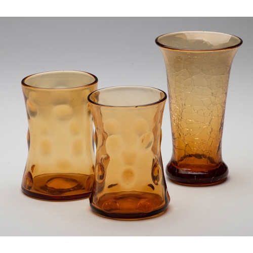 646 - A PAIR OF WHITEFRIARS AMBER DIMPLE VASES, CIRCA 1950