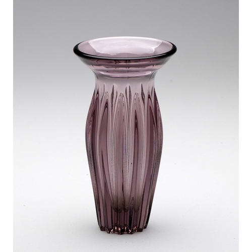 649 - A PLUM-COLOURED GLASS VASE, 20TH CENTURY