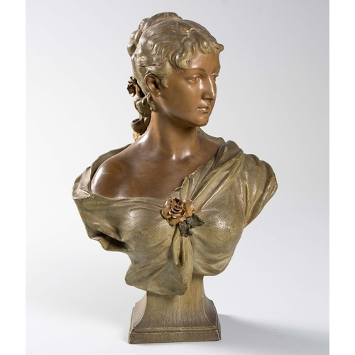 665 - A FRENCH PLASTER AND GESSO BUST OF A MAIDEN, EARLY 20TH CENTURY