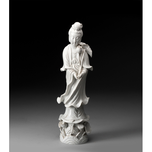 677 - A CHINESE BLANC DE CHINE FIGURE OF GUAN-YIN, REPUBLIC OF CHINA 1949 -