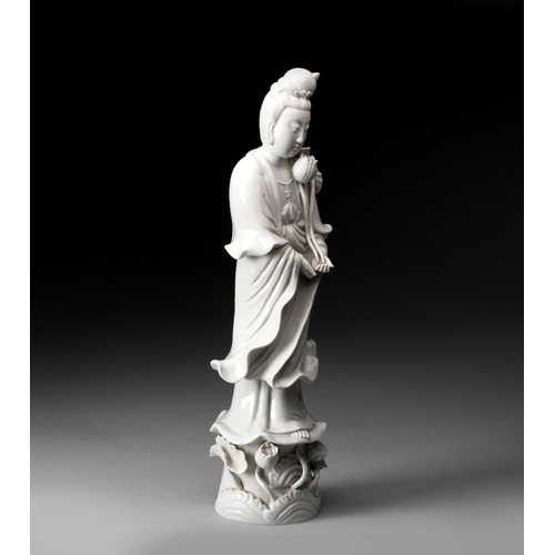 677 - A CHINESE BLANC DE CHINE FIGURE OF GUAN-YIN, REPUBLIC OF CHINA 1949 -