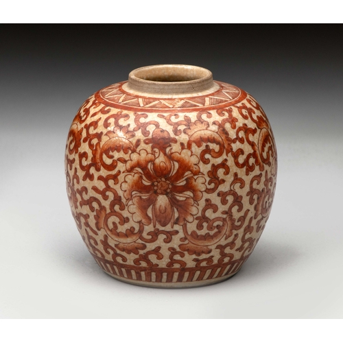 727 - A CHINESE IRON-RED âLOTUSâ GINGER JAR, QING DYNSATY, 19TH CENTURY