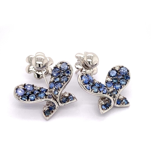 19 - A PAIR OF BUTTERFLY DESIGN SAPPHIRE & DIAMOND DROP EARRINGS A pair of Butterfly Design Sapphire ... 