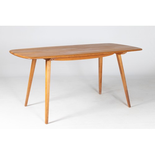 162 - AN ELM AND BEECH DINING TABLE, MANUFACTURED BY ERCOL