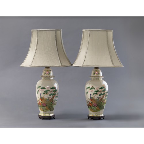 184 - A PAIR OF SATSUMA-STYLE LAMPS