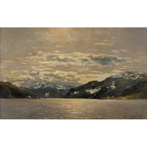 309 - Adelsteen Normann (Norwegian 1848 - 1918) SHIP ON A FJÖRD