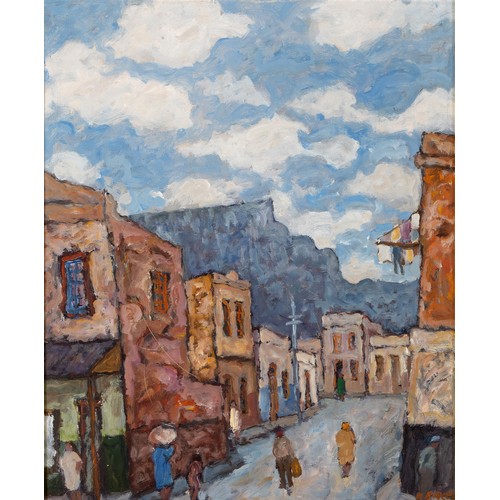 319 - Kenneth Baker (South African 1931 - 1995) CAPE STREET SCENE WITH TABLE MOUNTAIN