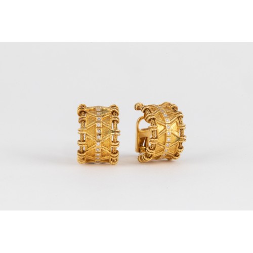 505 - A PAIR OF 18CT GOLD AND DIAMOND EAR CLIPS, ZOLOTAS