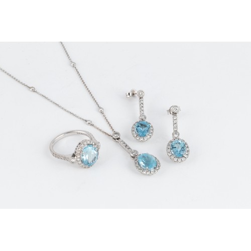 510 - AN AQUAMARINE AND DIAMOND DEMI-PARURE, BROWNS