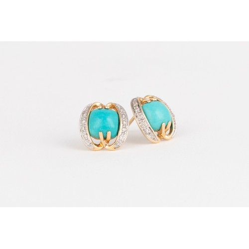 517 - A PAIR OF TURQUOISE AND DIAMOND EARRINGS