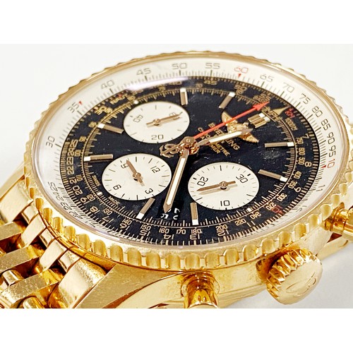 973 - A GENTLEMAN'S 18CT GOLD WRISTWATCH, BREITLING NAVITIMER RATTRAPANTE