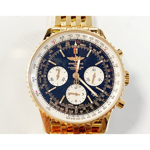 973 - A GENTLEMAN'S 18CT GOLD WRISTWATCH, BREITLING NAVITIMER RATTRAPANTE