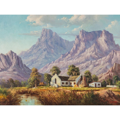 274 - Guiseppe Catty (South Africa 1914 - 1994): FARMHOUSE WTH MOUNTAINS