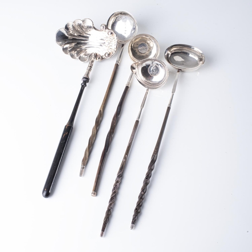 485 - A GROUP OF FIVE SILVER TODDY LADLES