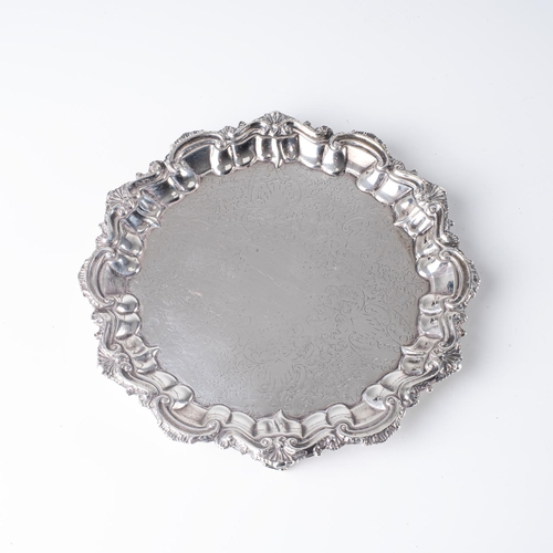 487 - A GEORGE III SILVER SALVER, POSSIBLY BARNABUS BLACKBURN, BIRMINGHAM, 1877